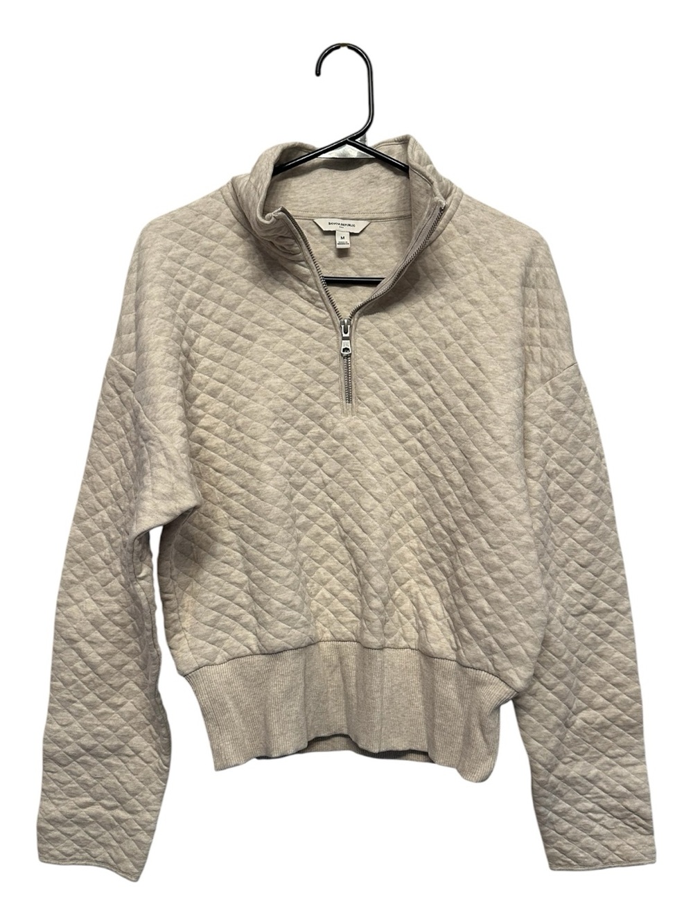 Banana Republic Quilted Half-Zip Turtleneck Sweater - Oatmeal Size Medium
